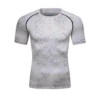 Мъжки компресионни ризи къс ръкав печат сух годни тениска фитнес бягане атлетичен тренировка спортни baselayer тениска (221513)