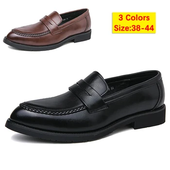 Мъжки официални микрофибърни кожени обувки за приплъзване британски бизнес посочи мокасини офис мода работни обувки 2 цвята