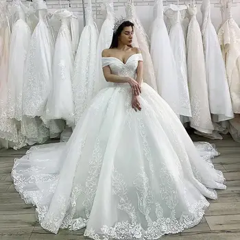 На Джу Beaded принцеса сватбени рокли 2023 Бяла дантела апликации дантела нагоре топка рокля булчински персонализирани плюс размер Вестидо де Нойва