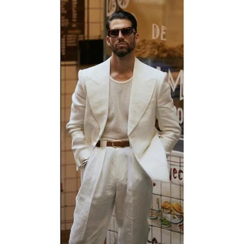 Най-новите бельо мъже костюми Blazer панталони дизайни тънък годни връх ревера 2 парчета най-добрите мъже сватба смокинг младоженец носят костюм Homme