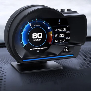 Най-новият A501 дисплей за главата на автомобила OBD2 Smart Car HUD Turbo Gauge Цифров километраж Аларма за сигурност Температура на водата и маслото RPM Автоматичен метър