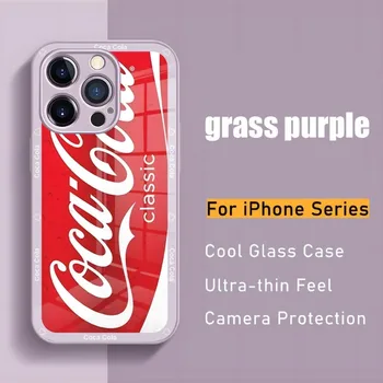 Най-продавани напитки C-Cola телефон случай за Iphone 14 13 12 11 Pro Max X XS XR 7 8 плюс SE метална боя стъкло мобилен телефон случай