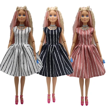 Нов 30см 1/6 3 цвята Рокля с райе печат Аксесоари за кукли Дрехи за кукла Барби