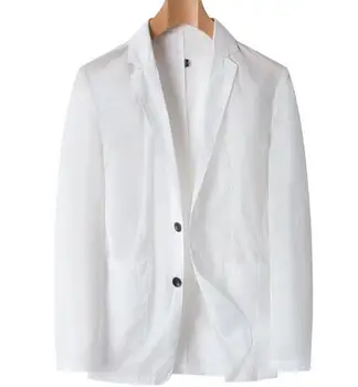 Нов бял цвят мъжки дълъг ръкав младоженец костюми нетактичност еднореден мъжки случайни памук смес блейзъри палто ABB238