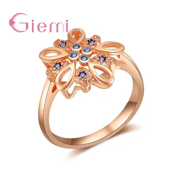 Нов моден роман стил снежинка дизайн кръг кристал за сладка жена момичета моден подарък розово злато пръст пръстен