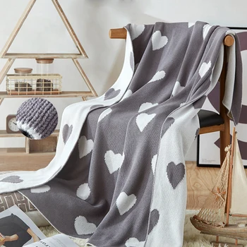 Нов стил 110 * 130 см плетене одеяло сърце модел памук хвърлят одеяло на диван легло покривка розово и зелено одеяло за легла