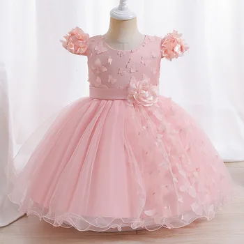 Нова рокля от висок клас мрежеста принцеса 0-3 години бебе момиче цвете момиче едногодишно шоу бебе пухкава детска сватбена рокля