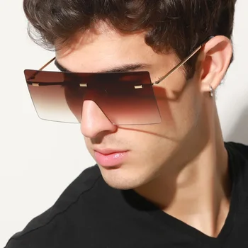Нови еднокомпонентни квадратни слънчеви очила Мъжка и дамска мода Европа и САЩ Слънчеви очила без рамки Постепенни океански очила