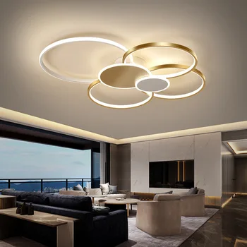 Нови модерни полилеи осветление за хол кръг злато черно LED цвете декор спалня лампи тела с дистанционно управление