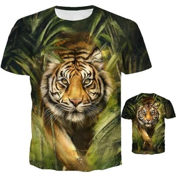 Нови мъже и жени Унисекс 3D тигър печат къс ръкав тениска хип-хоп двойка Tee върховете плюс размер XXS-6XL