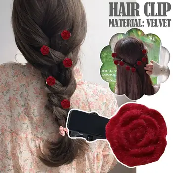 Нови червени кадифени розови щипки за коса за жени корейски цвете фиби момичета елегантен щипка за коса щифт шноли аксесоари за коса