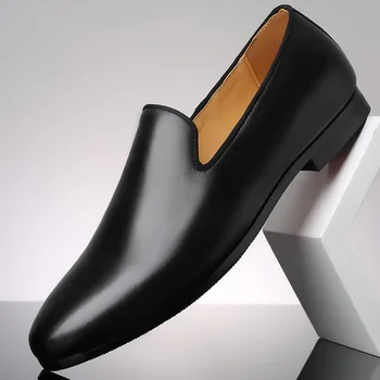 Нови черни мокасини за мъже кравешка кожа приплъзване заострени пръсти твърди летни ръчно изработени мъжки обувки за бизнес размер 38-48