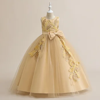 Ново цвете момиче принцеса рокля окото пухкава пола пиано изпълнение рокля малко момиче детска рокля