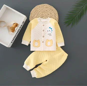 Новородени бебешки дрехи момчета и момичета бебешки костюми пролет есен и зима карикатура топла детска пижама 1-4 месеца