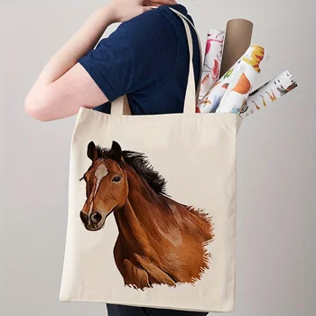 Обикновена чанта за рамо с конски печат, лека чанта за пазаруване, чанта за всички мачове за любовник на работни коне