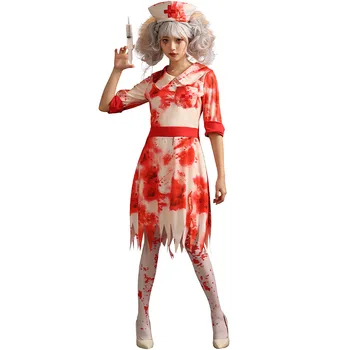 Окървавено облекло Зомбита Медицинска сестра Cosplay за жени Хелоуин фантазия парти вампир роля игра униформа