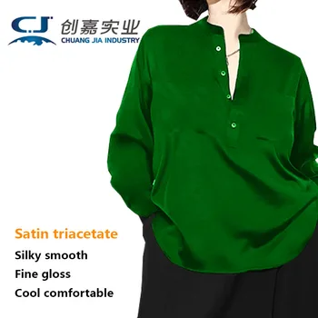 оригинален дизайн сатен триацетат пролет лято дама дълъг ръкав изправи яка риза хлабав случайни удобни хладно голям размер