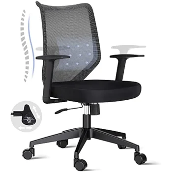 Офис стол с регулируеми ръце Mid-Back бюро стол черен - дишаща мрежа ергономичен офис стол - въртящ се, регулируема по височина