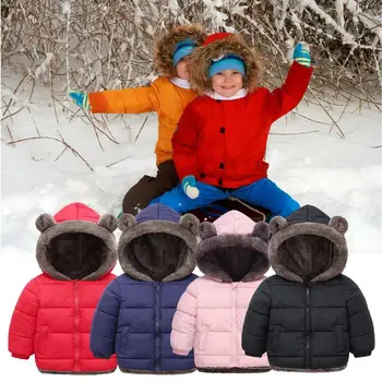 Очарователни плюшени момчета яке есен зима сладък мечка уши запази топло принцеса момичета палто качулка цип връхни дрехи 1-4 години деца
