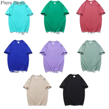 Памучна тениска за мъже Плътен цвят 2024 летни тениски Дамска основна тениска Случайни хлабав къс ръкав върховете Тениски класически женски