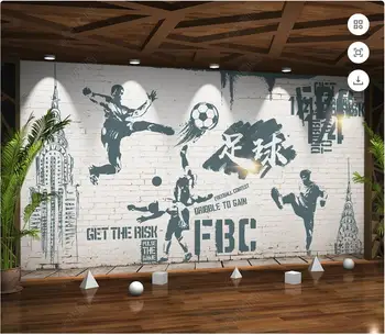 Персонализиран стенопис 3d тапет Тухлена стена футболист фон декорация на дома фото тапет за стени 3 d хол
