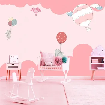 Персонализирана снимка 3D модерна минималистична ръчно рисувана карикатура Розови облаци принцеса детска стая фон Papel de Parede Tapety Art