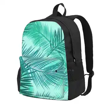 Печат на палмови листа, тюркоаз, синьозелено и аква пътуване лаптоп чанта училище чанти палмово листо тропически листа палмово дърво листа