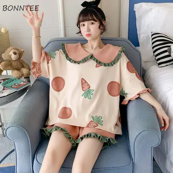 пижама комплекти жени печат сладки момичета спално облекло хлабав всички мач мода Ulzzang корейски стил женски студенти меки инс елегантен шик