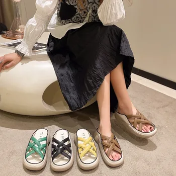 Платформа Дебели сандали с подметки Чехли за дамски обувки 2023 Лято Ново Връхни дрехи Ретро кухи римски плажни обувки Удобна дама