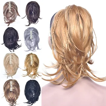 Плетене на коса синтетична коса блондинка черен клип в косата разширение прав пони опашка сив нокът конска опашка за жени