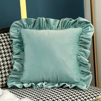 Плътен цвят възглавница покритие случай кадифе плат с къдрици край диван кола възглавница калъфка хол дома декорация доставки