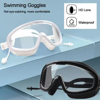 Полезно Широк изглед Водоустойчиви спортни консумативи против мъгла Възрастни младежи Очила за плуване Очила с тапи за уши Очила за плуване
