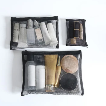 Прозрачна мрежа жени пътуване козметична чанта грим случай организатор съхранение торбичка случайни цип тоалетни измиване чанти грим чанта
