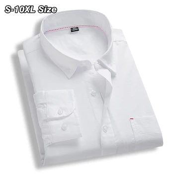 Пролет Оксфорд мъжки дълъг ръкав памучна риза плюс размер бизнес офис рокля случайни плътен цвят блуза плюс размер 7XL 8XL 9XL 10XL