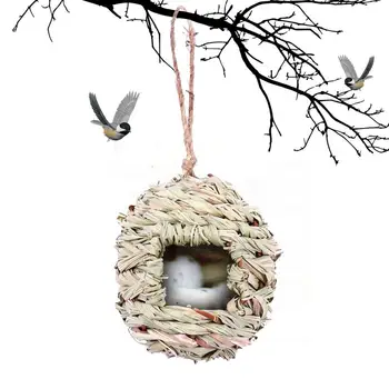 Птиче гнездо за градина Естествена трева Колибри Къща за външно окачване Естествена трева Къща за птици Орехче Финч Къща за птици