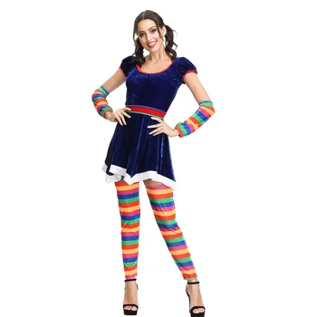 Пурим карнавал Хелоуин клоун костюми смешно жени цирк клоун косплей костюм за възрастен момиче парти рокля