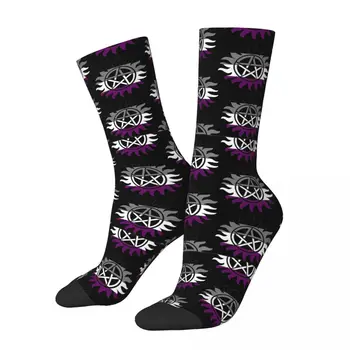 Реколта Асексуален SPN Гордост Луди Мъжки компресионни чорапи Унисекс ЛГБТ Harajuku Безшевни отпечатани смешно новост екипаж чорап момчета подарък