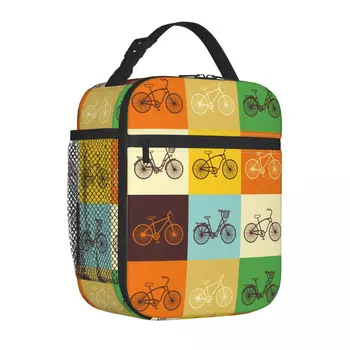 Реколта цветни велосипеди велосипеди колоездене Merch изолирани обяд чанта пътуване съхранение храна кутия преносим охладител термични Бенто кутия