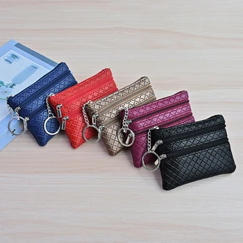 Ретро жени монета чанта PU кожен портфейл съхранение чанта ключ чанта торбичка карта пари притежателя монета торбичка прост реколта двоен цип