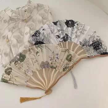 Ретро сгъваем бамбук китайски японски ръчно рисуван вентилатор вълнообразен кил танц ръка фенове фото подпори Начало декор занаятчийски подарък