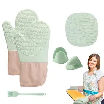 Ръкавици за печене Дълъг маншет Силиконови ръкавици за печене Лесни за почистване ръкавици с ефективна топлинна защита за барбекю къмпинг