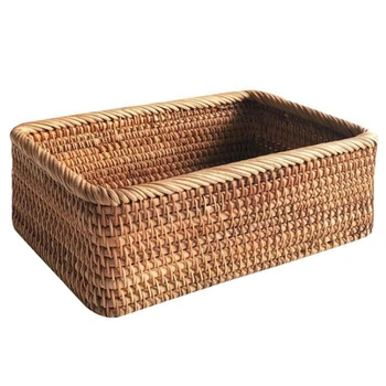 Ръчно тъкани правоъгълни ратан ракита кошница плодове чай закуска хляб пикник козметична кутия за съхранение кухня домакински инструменти-S