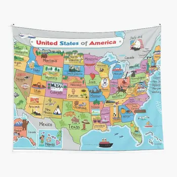 САЩ карта гоблен карикатура Америка държавна дистрибуция образователни гоблен стена висящи спалня детска стая класна стая декор