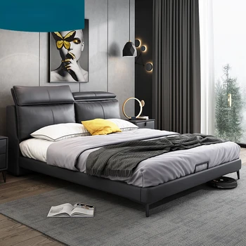 Светло луксозно кожено легло проста спалня в италиански стил родителска спалня луксозно висококачествено сватбено легло