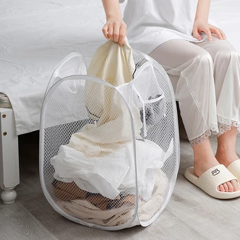 Сгъваем кош за пране с дръжка Дрехи Кошница за съхранение на играчки Куха мрежа Дишаща домакинска пералня Затрудняване на прането Организатор на Sundries