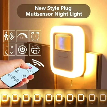Сензор за движение LED нощни светлини EU/US Plug Димируема кабинетна светлина за бебешко нощно шкафче Коридор за спалня Безжично осветление на нощна лампа