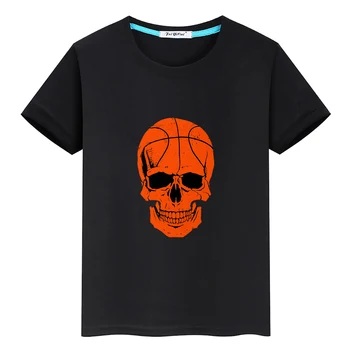 Скелет баскетбол графичен печат тениска 100% памук къс ръкав детска тениска удобни високо качество O-образно деколте тениска