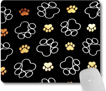 Сладко куче лапа отпечатва правоъгълник мишка подложка злато бяла мишка подложки за компютри лаптоп офис 9.7X7.9 инчов нехлъзгащ каучук