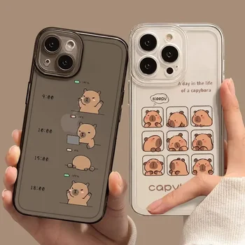 Сладък капак за телефон Capybara за IPhone 11 12 13 14 15 Pro Max Mini XS MAX X XR 7 8 Plus SE20 Fundas Двойка Прозрачни меки корици