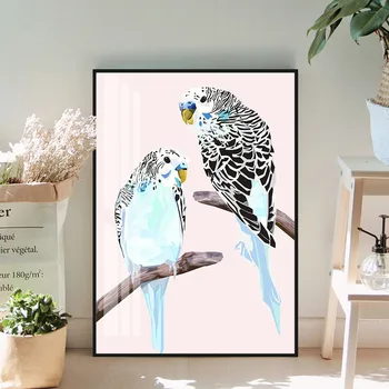 Сладък папагал на клон птици плакат стена изкуство печат платно картини стенопис картина печат за хол декорация на дома